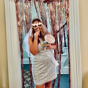 Silver sparkle shift sequin dress - perfect for bachelorette / bridal events!